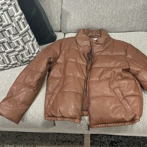 Brand new, chic faux leather bomber puffer coat! Never worn with original tags.